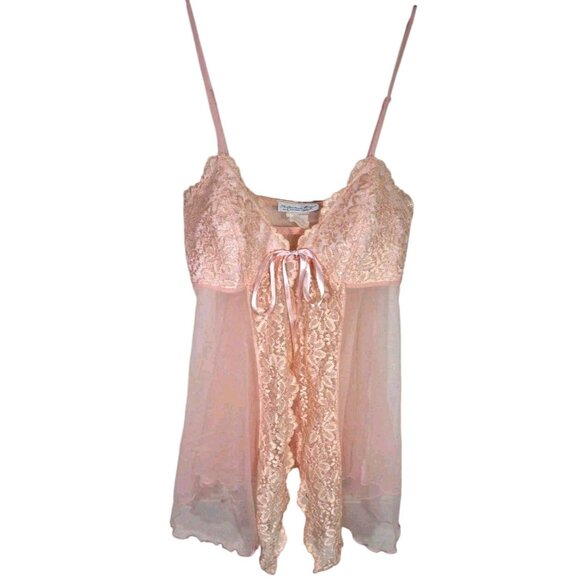 Vintage Y2K Sheer Lace Babydoll Pink Floral Top Romantic Style Coquette Seductiv - Picture 1 of 6